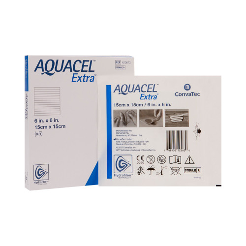 Aquacel Extra Gelling Fiber Wound Dressing 6 X 6 Inch Square Sterile, 420673, Box of 5