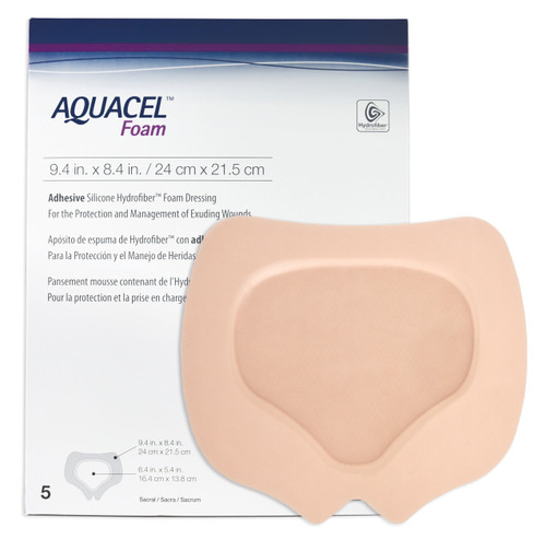 Aquacel Foam Dressing 8-1/2 X 9-1/2 Inch With Border Waterproof Film Backing Silicone Adhesive Sacral Sterile, 420828, Pack of 1