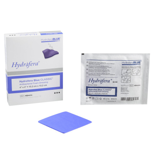 Hydrofera BLUE Classic Antibacterial Foam Dressing 4 X 4 Inch Without Border Without Film Backing Nonadhesive Square Sterile, HB4414, Pack of 1