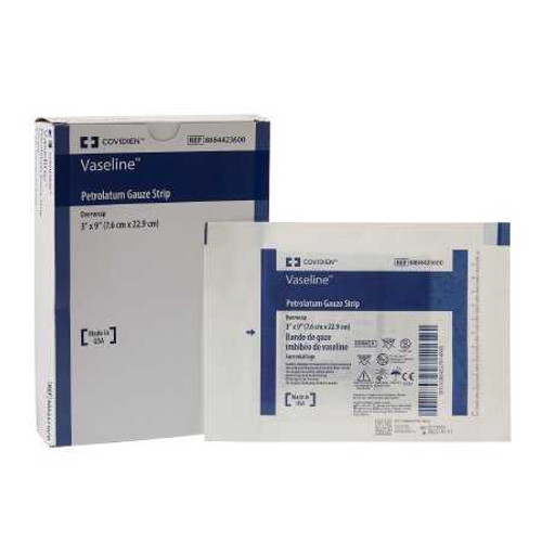 Petrolatum Impregnated Dressing Vaseline 3 X 9 Inch Gauze Petrolatum Sterile 8884423600 Box/12 8884423600 KENDALL HEALTHCARE PROD INC. 32733_DZ Petrolatum Impregnated Dressing Vaseline 3 X 9 Inch Gauze Petrolatum Sterile 8884423600 Box/12 8884423600 KENDALL HEALTHCARE PROD INC. 32733_DZ