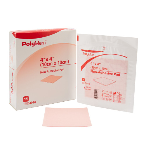 PolyMem Foam Dressing 4 X 4 Inch Without Border Film Backing Nonadhesive Square Sterile, 5044, Box of 15