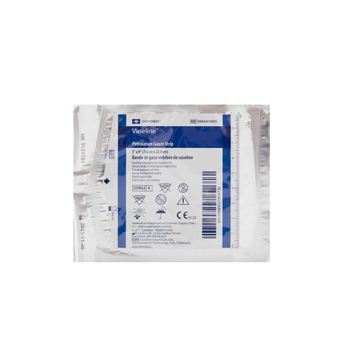 Impregnated Dressing Vaseline 3 X 9 Inch Mesh Gauze White Petrolatum Sterile 8884413605 Each/1 8884413605 KENDALL HEALTHCARE PROD INC. 163164_EA