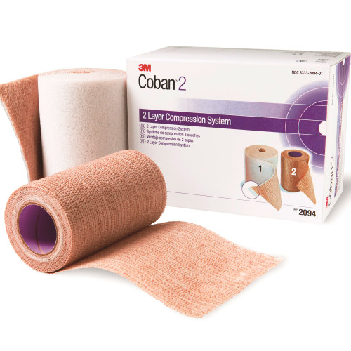 3M Coban 2 2-Layer Compression Bandage System, 2.9 yd x 4'' / 4'' x 5.1 yd, Self-Adherent with Pull On Closure, NonSterile, Case of 8