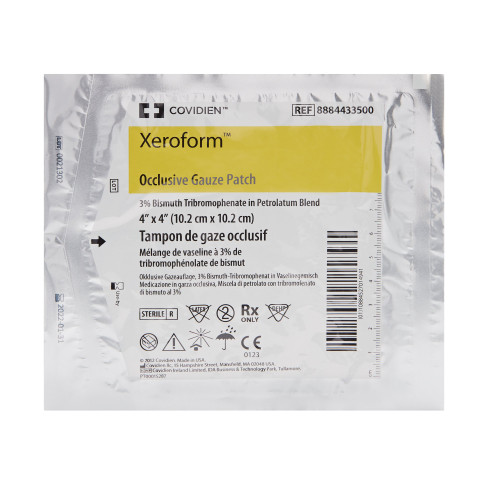 Xeroform Occlusive Xeroform Petrolatum Impregnated Dressing Square 4 X 4 Inch Sterile, 8884433500, Pack of 1