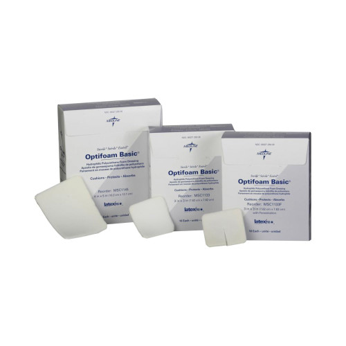 Optifoam Basic Foam Dressing 3 X 3 Inch Without Border Without Film Backing Nonadhesive Fenestrated Square Sterile, MSC1133F, Box of 10