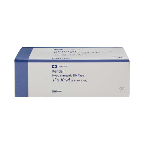 Hypoallergenic Medical Tape Kendall™ Hypoallergenic Silk White 1 Inch x 10 Yard Silk-Like Cloth NonSterile 7138C Box of 12 7138C Kendall™ Hypoallergenic Silk 696201_BX