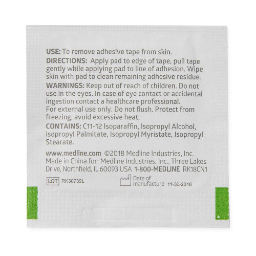 Medline Adhesive Remover Wipe 100 per Box Alcohol Based, MDS090855, Box of 1