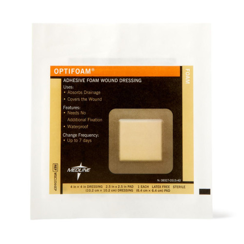 Optifoam Foam Dressing 4-1/2 X 4-1/2 Inch With Border Waterproof Backing Adhesive Square Sterile, MSC1044EP, Box of 10