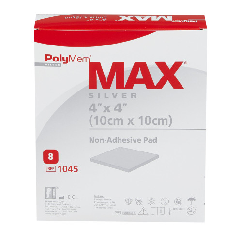 PolyMem MAX Silver Foam Dressing 4 X 4 Inch Square Sterile, 1045, Pack of 1