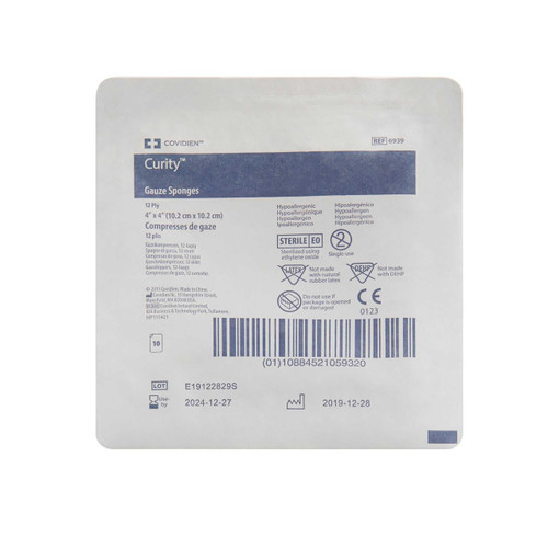 Gauze Sponge Curity Gauze 12-Ply 4 X 4 Inch Square Sterile 6939 Pack/10 6939 KENDALL HEALTHCARE PROD INC. 401593_TR