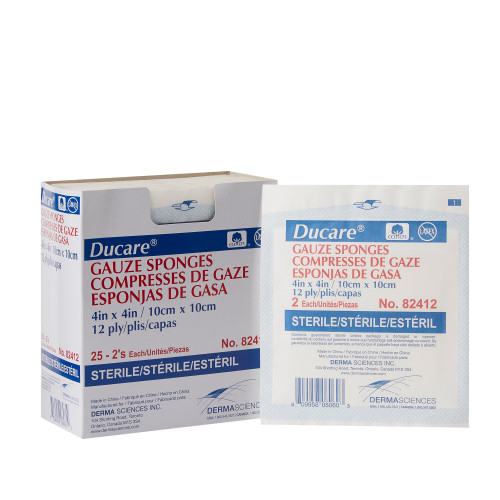 Ducare Gauze Sponge 4 X 4 Inch 12-Ply Sterile 2 per Pack, 82412, Pack of 1