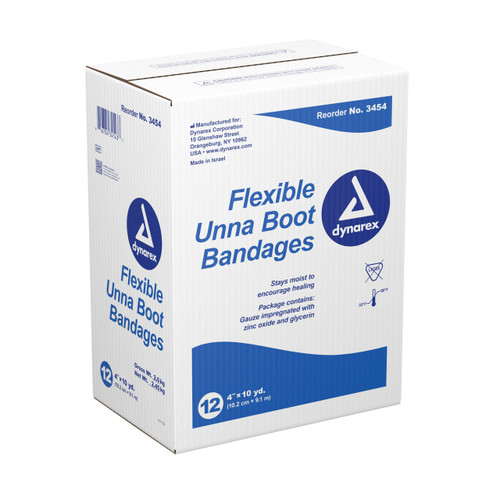 Unna Boot Bandage 4 Inch X 10 Yard Zinc Oxide Paste NonSterile 3454 Case/12 3454 DYNAREX CORP. 413292_CS