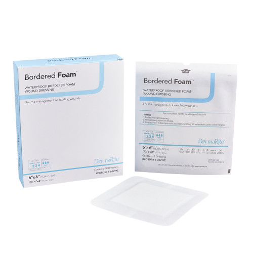 BorderedFoam Foam Dressing 6 X 6 Inch With Border Waterproof Backing Nonacrylic Adhesive Square Sterile, 00297E, Box of 10