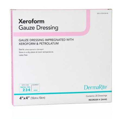 Impregnated Dressing DermaRite 4 X 4 Inch Gauze Xeroform / Petrolatum Sterile 24440 Box/25 24440 DERMARITE INDUSTRIES LLC 946776_BX