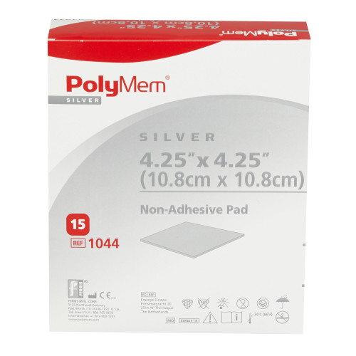 PolyMem Silver Silver Foam Dressing 4-1/4 X 4-1/4 Inch Square Sterile, 1044, Box of 15