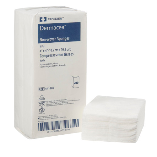 Dermacea Nonwoven Sponge 4 X 4 Inch 4-Ply NonSterile 200 per Pack, 441402, Bag of 200