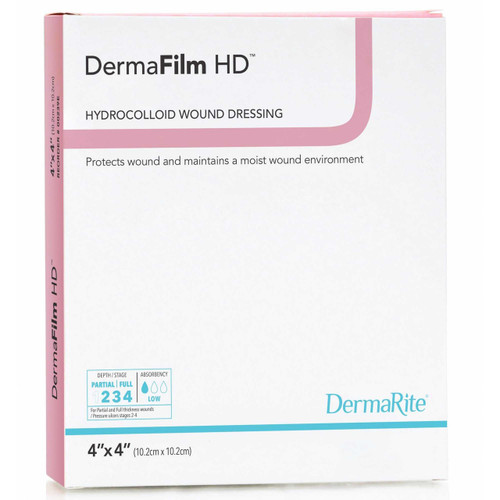 Hydrocolloid Dressing DermaFilm 4 X 4 Inch Square Sterile 00219E Box/10 00219E DERMARITE INDUSTRIES LLC 727738_BX