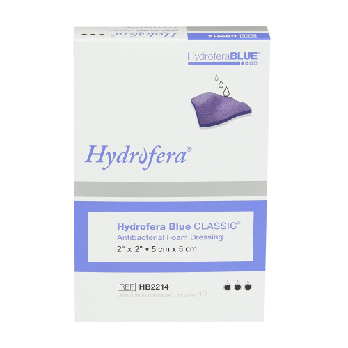 Hydrofera BLUE Classic Antibacterial Foam Dressing 2 X 2 Inch Without Border Without Film Backing Nonadhesive Square Sterile, HB2214, Pack of 1