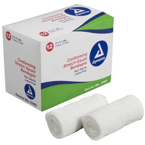 Conforming Bandage Dynarex Polyester 3 Inch x 4-1/10 Yard Roll NonSterile 3103 Box of 12 3103 DYNAREX CORP. 691353_BX