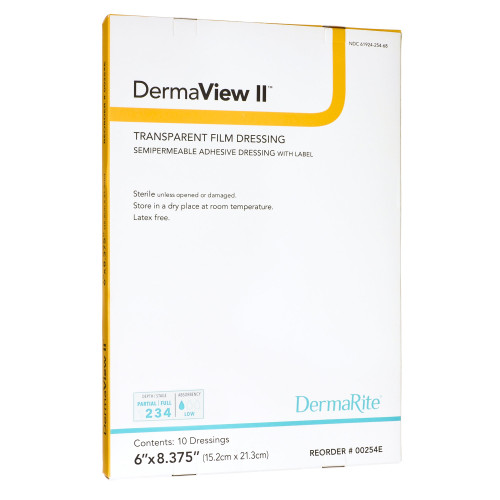 DermaView II Transparent Film Dressing 6-1/2 X 8-3/8 Inch Frame Style Delivery Rectangle Sterile, 00254E, Box of 10
