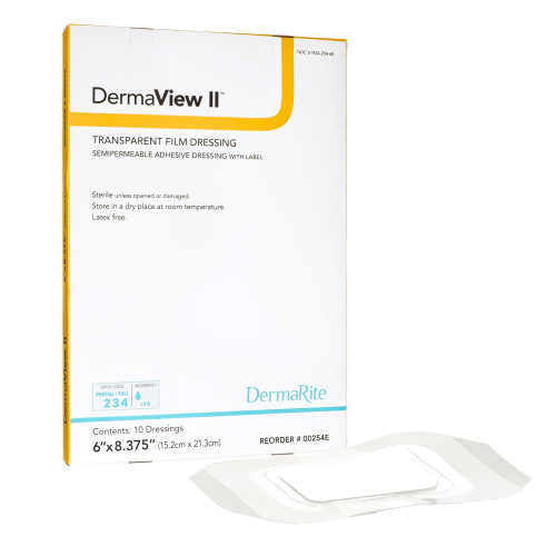 DermaView II Transparent Film Dressing 6-1/2 X 8-3/8 Inch Frame Style Delivery Rectangle Sterile, 00254E, Box of 10