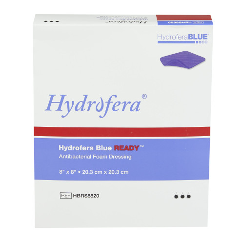 Hydrofera BLUE READY Antibacterial Foam Dressing 8 X 8 Inch Without Border Without Film Backing Nonadhesive Square Sterile, HBRS8820, Box of 10