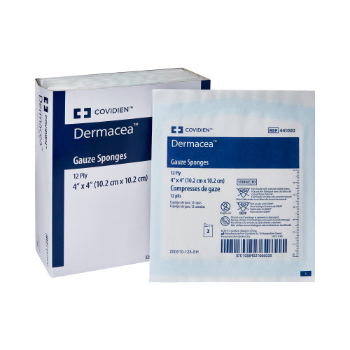 Dermacea Gauze Sponge 4 X 4 Inch 12-Ply Sterile 2 per Pack, 441000, Case of 600