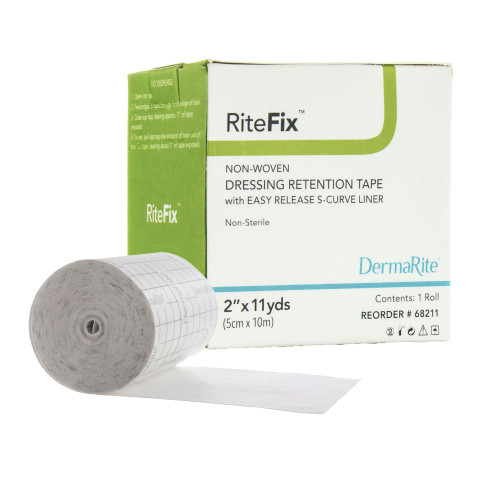 RiteFix Water Resistant Dressing Retention Tape with Liner White 2 Inch X 11 Yard Nonwoven NonSterile, 68211, Box of 1