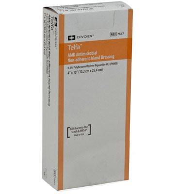 Telfa AMD Antimicrobial Island Dressing 4 X 10 Inch Rectangle Sterile Film Backing, 7667, Pack of 1
