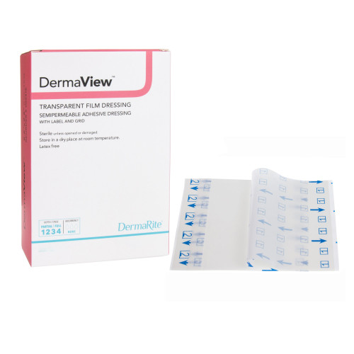 DermaView Transparent Film Dressing 4 X 5 Inch 2 Tab Delivery Rectangle Sterile, 00251E, Box of 50