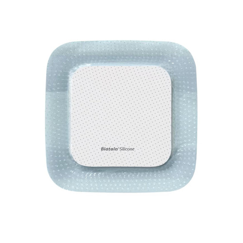 Biatain Silicone Foam Dressing 4 X 4 Inch With Border Film Backing Silicone Adhesive Square Sterile, 33435, Pack of 1