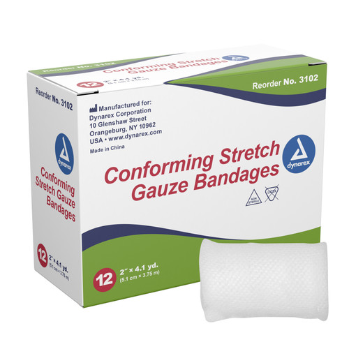 Dynarex Conforming Bandage 2 Inch X 4-1/10 Yard 1-Ply NonSterile 12 per Pack, 3102, Box of 12