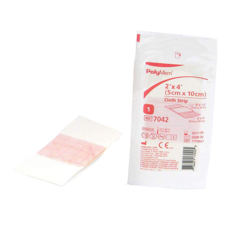 PolyMem Adhesive Strip Polyurethane / Film Pink / White 2 X 4 Inch Sterile, 7042, Box of 20