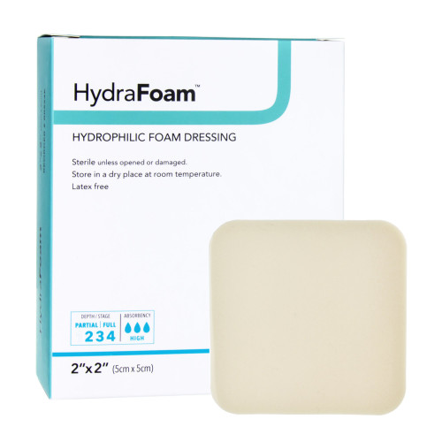 HydraFoam Foam Dressing 2 X 2 Inch Without Border Waterproof Backing Nonadhesive Square Sterile, 00294E, Box of 10