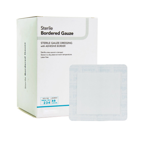 DermaRite Bordered Gauze Island Dressing 2 X 2 Inch Square Sterile, 00261E, Pack of 1