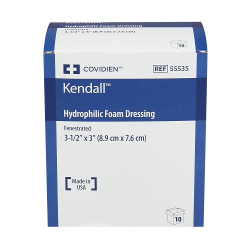 Kendall Foam Dressing 3-1/2 X 3 Inch Without Border Without Film Backing Nonadhesive Fenestrated Rectangle Sterile, 55535, Pack of 1