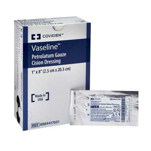 Petrolatum Impregnated Dressing Vaseline 1 X 8 Inch Gauze Petrolatum Sterile 8884417601 Box/50 8884417601 KENDALL HEALTHCARE PROD INC. 167694_BX Petrolatum Impregnated Dressing Vaseline 1 X 8 Inch Gauze Petrolatum Sterile 8884417601 Box/50 8884417601 KENDALL HEALTHCARE PROD INC. 167694_BX