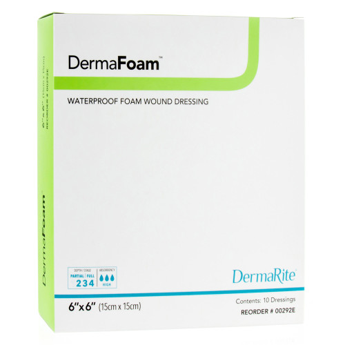 DermaFoam Foam Dressing 6 X 6 Inch Without Border Waterproof Backing Nonadhesive Square Sterile, 00292E, Box of 10