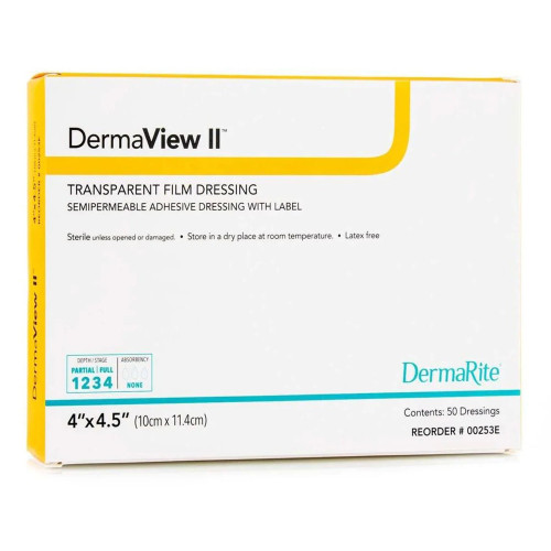 DermaView II Transparent Film Dressing 4 X 4-1/2 Inch Frame Style Delivery Rectangle Sterile, 00253E, Pack of 1