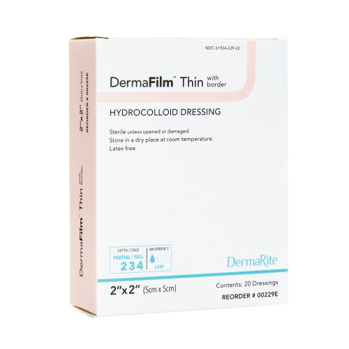 DermaFilm Thin Hydrocolloid Dressing Film Backing 2 X 2 Inch Square Hydrocolloid / Film, 00229E, Pack of 1