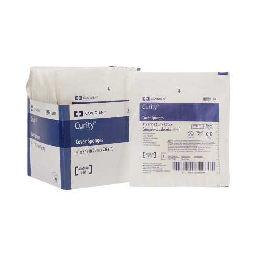 Curity Cellulose Filled Nonwoven Sponge 3 X 4 Inch 4-Ply Sterile 2 per Pack, 3157, Pack of 1