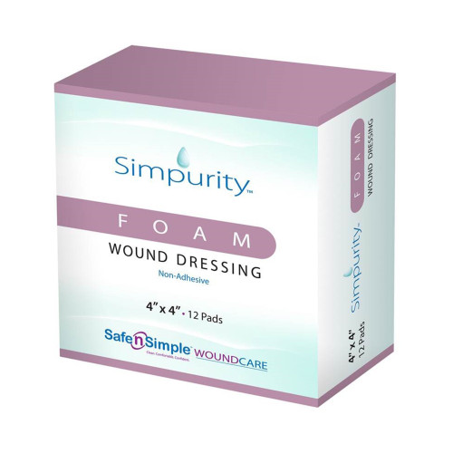 Simpurity Foam Dressing 4 X 4 Inch Without Border Film Backing Nonadhesive Square Sterile, SNS51W04, Box of 12