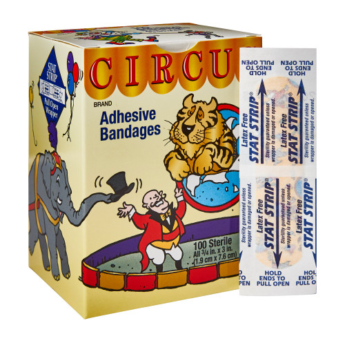 Stat Strip Adhesive Strip Fabric Kid Design (Circus) 3/4 X 3 Inch Sterile, 15600, Box of 100