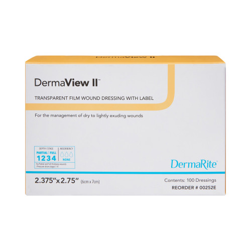 DermaView II Transparent Film Dressing 2-3/7 X 2-3/4 Inch Frame Style Delivery Rectangle Sterile, 00252E, Pack of 1