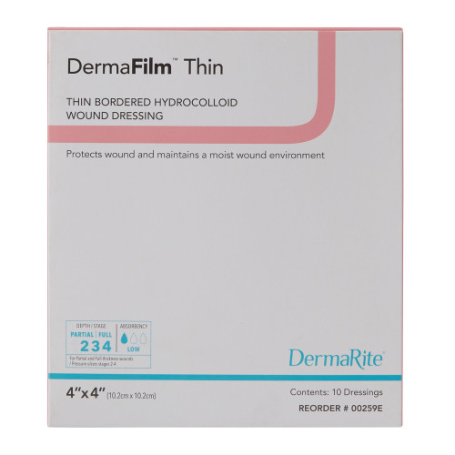 DermaFilm Thin Hydrocolloid Dressing Film Backing 4 X 4 Inch Square Hydrocolloid / Film, 00259E, Pack of 1