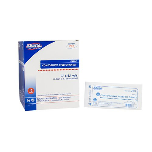 Dukal Conforming Bandage 3 Inch X 4-1/10Yard 1-Ply Sterile 1 per Pack, 703, Case of 96