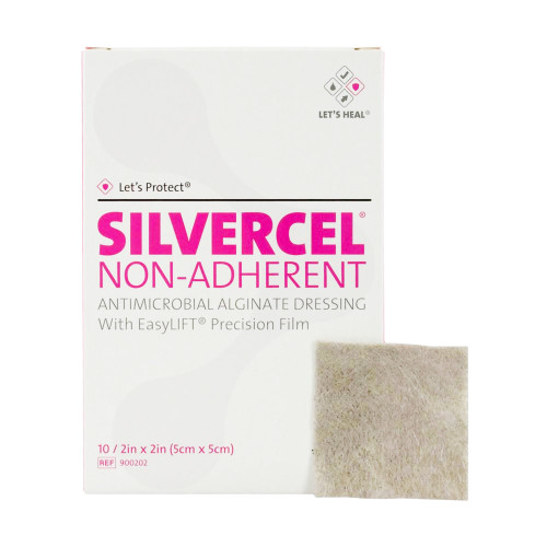 Silvercel Non-Adherent Silver Alginate Dressing 2 X 2 Inch Square Sterile, 900202, Case of 50