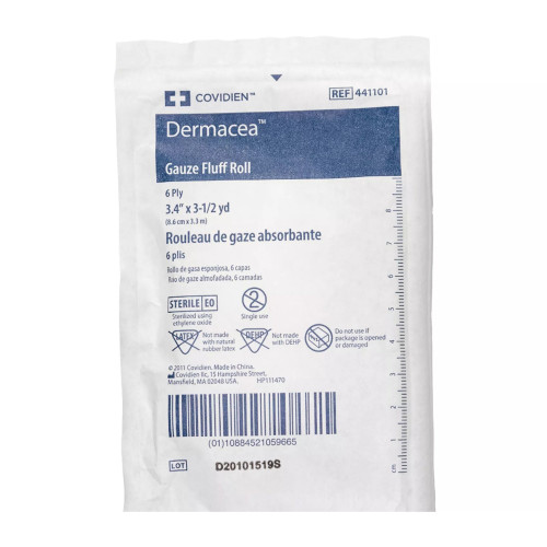 Dermacea Fluff Bandage Roll 3-2/5 Inch X 3-1/2 Yard 6-Ply Sterile 1 per Pack, 441101, Case of 96