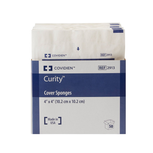 Curity Cellulose Filled Nonwoven Sponge 4 X 4 Inch 4-Ply Sterile 2 per Pack, 2913, Case of 600