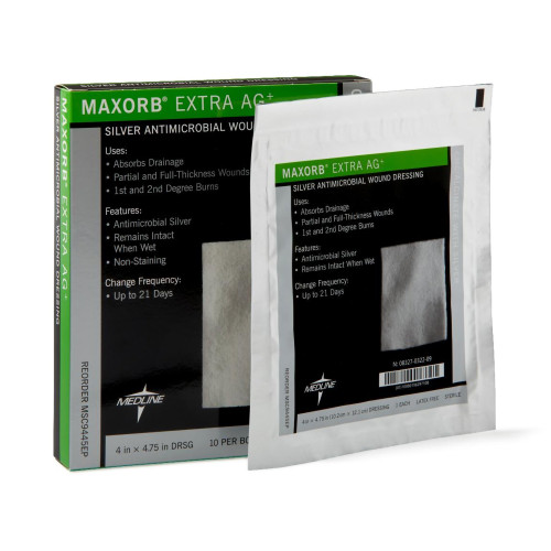 Maxorb Extra Ag+ Silver Alginate Dressing 4 X 4-3/4 Inch Rectangle Sterile, MSC9445EP, Case of 50